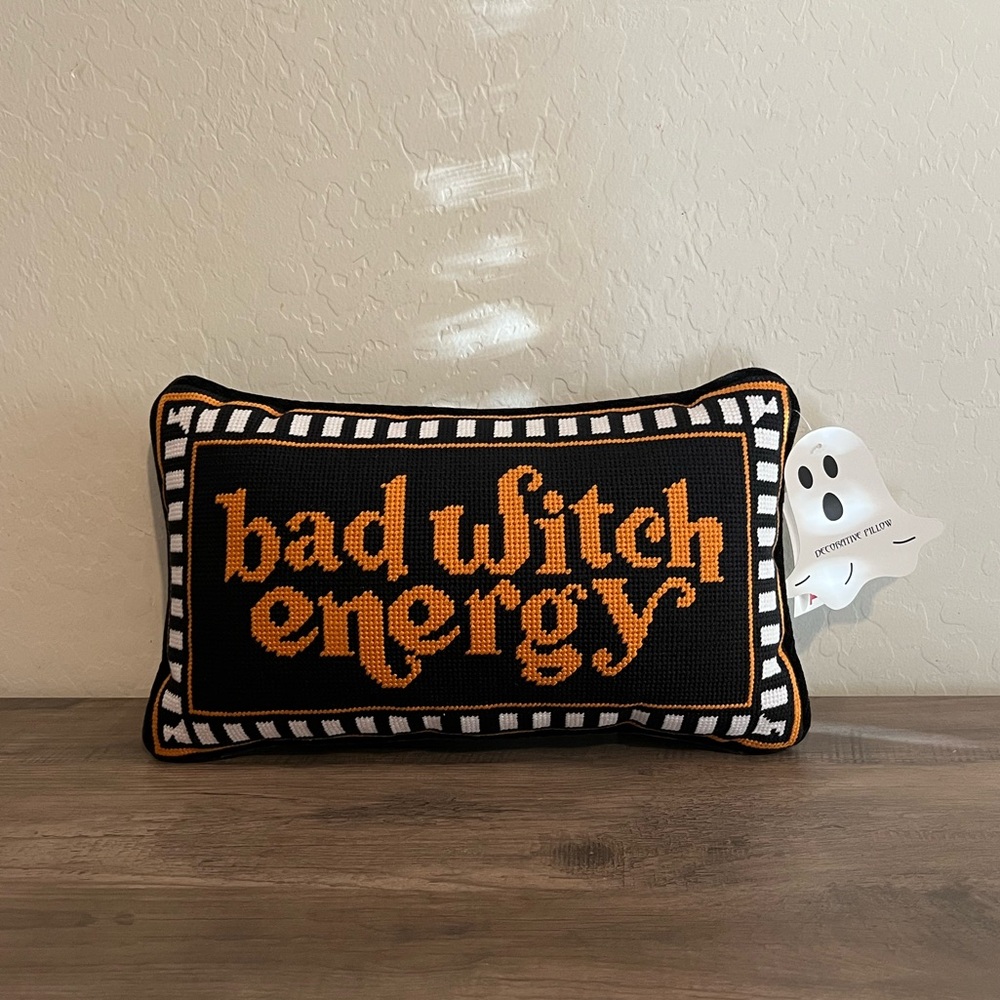 NEW Bad Witch Energy Black Orange & White Halloween Throw Pillow